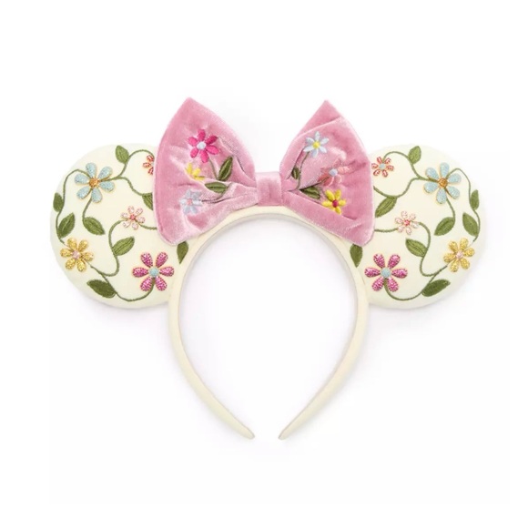 BaubleBar Accessories - BaubleBar Pink Velvet Bow Floral Embroidered Mouse Ear Headband